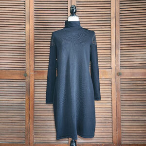 Lauren Ralph Lauren Black Mesh Shoulder Long Sleeve Mock Neck Dress Womens XL